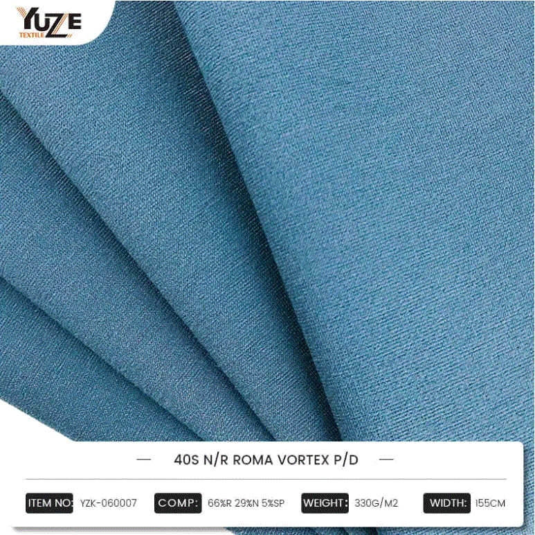 YZK-060007 40S N / R Roma Vortex P / D: combinant des mélanges hautes performances de rayon, nylon et spandex, la technologie de rotation vortex vortex crée un choix de mode durable et confortable